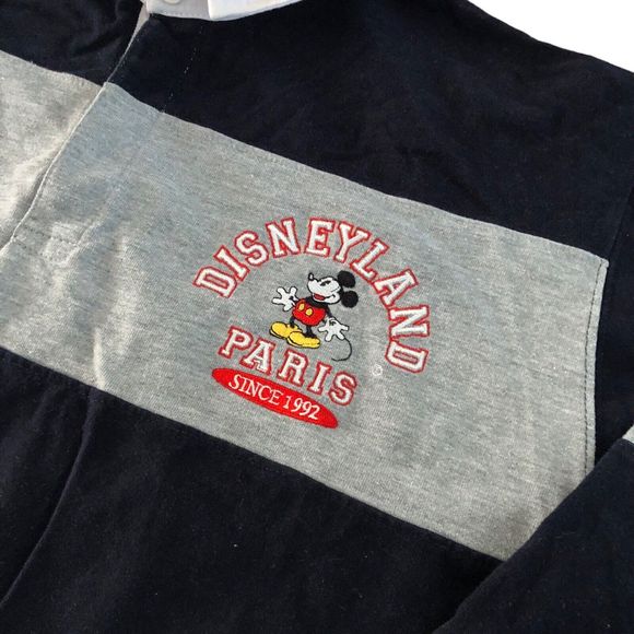Disneyland Paris Rugby Blue Gray Striped Collared Polo Long Sleeve Shirt L/XL - Picture 4 of 8